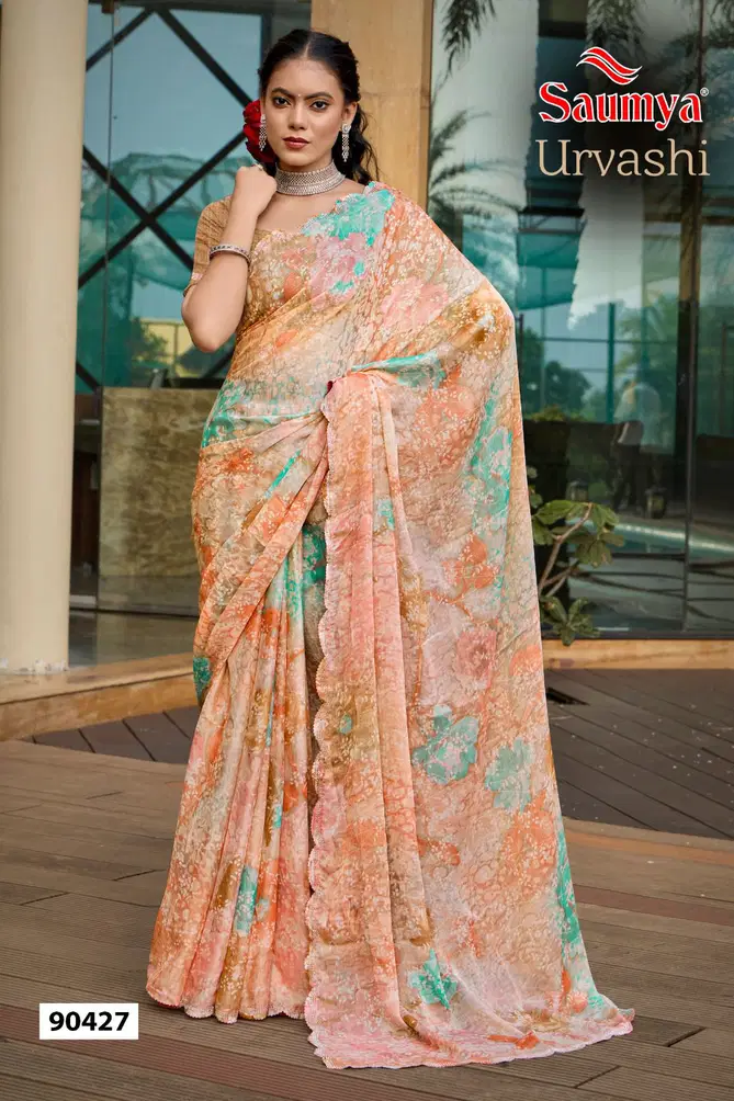 Urvashi By Saumya Chiffon Brasso Printed Sarees Suppliers In India